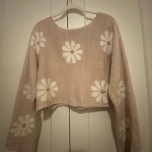 altered states pink sweater with cream flowers in size small